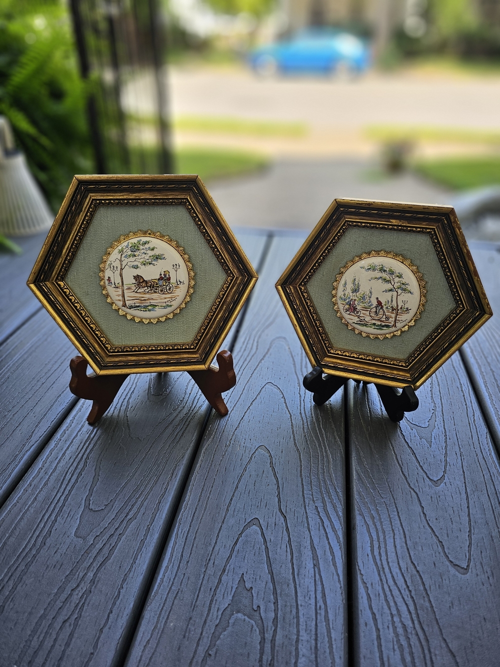 Vintage Sungott Art Studios Hexagon Wall Plaques - Pair Belle Epoque Paris